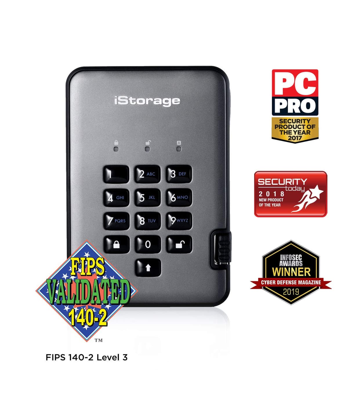 iStorage diskAshur PRO2 SSD 8TB - Unidad SSD portátil segura FIPS 140-2 Nivel 3 IS-DAP2-256-SSD-8000-C-X