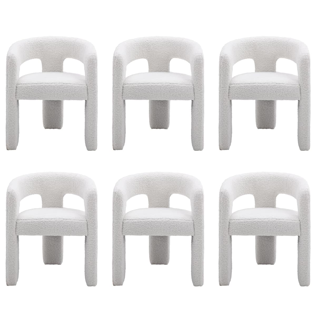 QUINJAY Juego de 6 Sillas Sherpa Modernas con Brazos, Blanco QJ-SYX5101DC-MWH-AWH-1X6