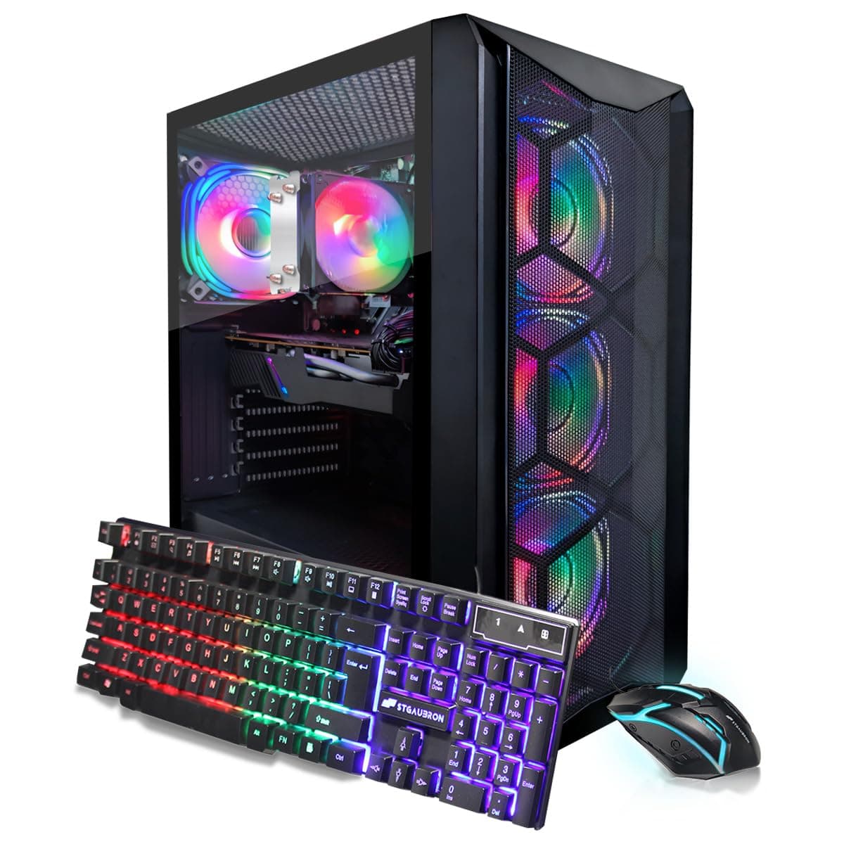 STGAubron PC de Escritorio Gaming, AMD Ryzen 5 5500 hasta 4.2 GHz, GeForce RTX 3060 12GB, 16GB DDR4, SSD 1TB, WiFi 6, BT 5.2, 4 ventiladores RGB, Windows 11 Home ABR1722