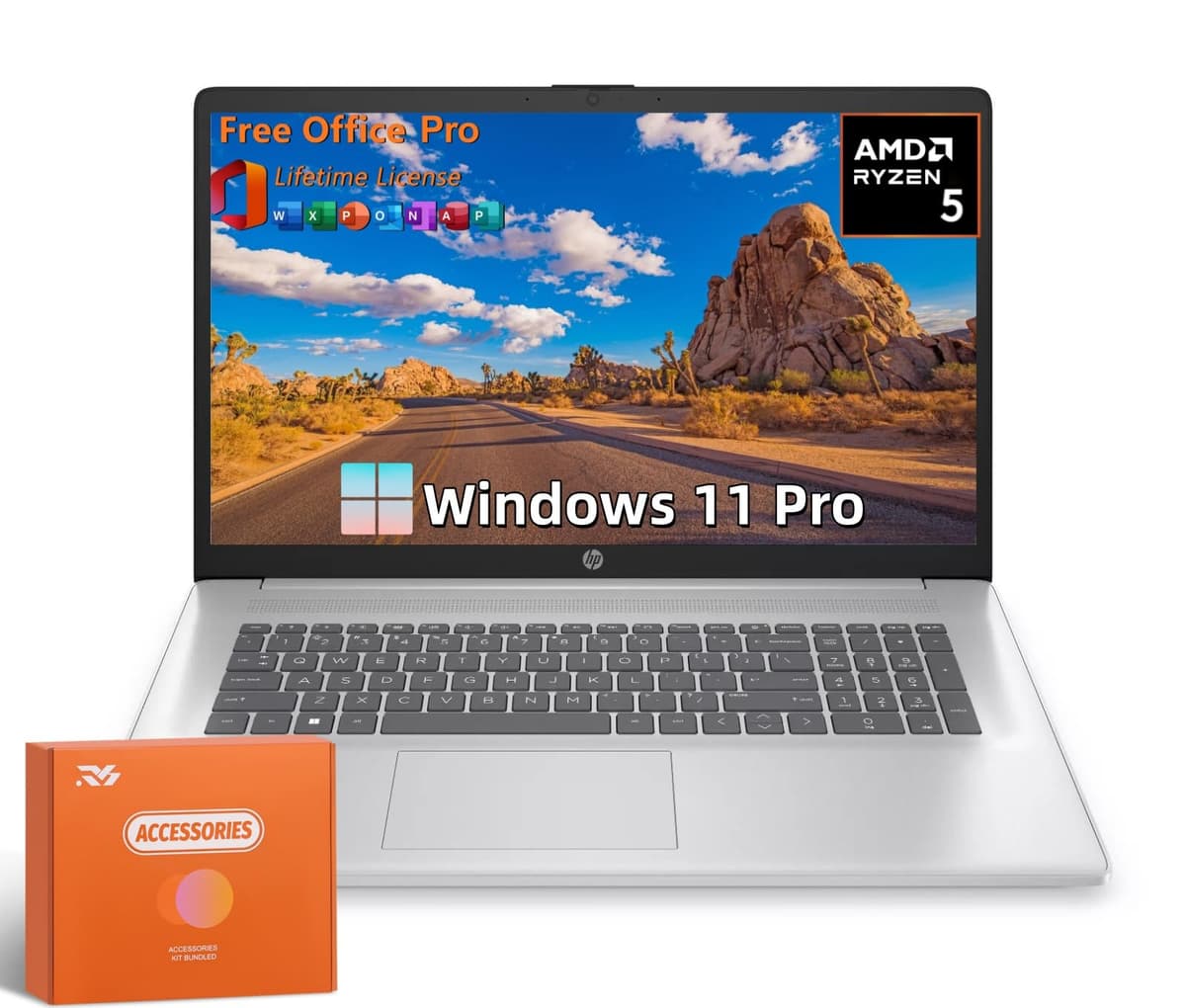 HP 17 Laptop - AMD Ryzen 5 7430U, 17.3" HD+ FHD, 32GB RAM, 2TB SSD, Windows 11 Pro, Office Lifetime, Webcam HD HP Laptop