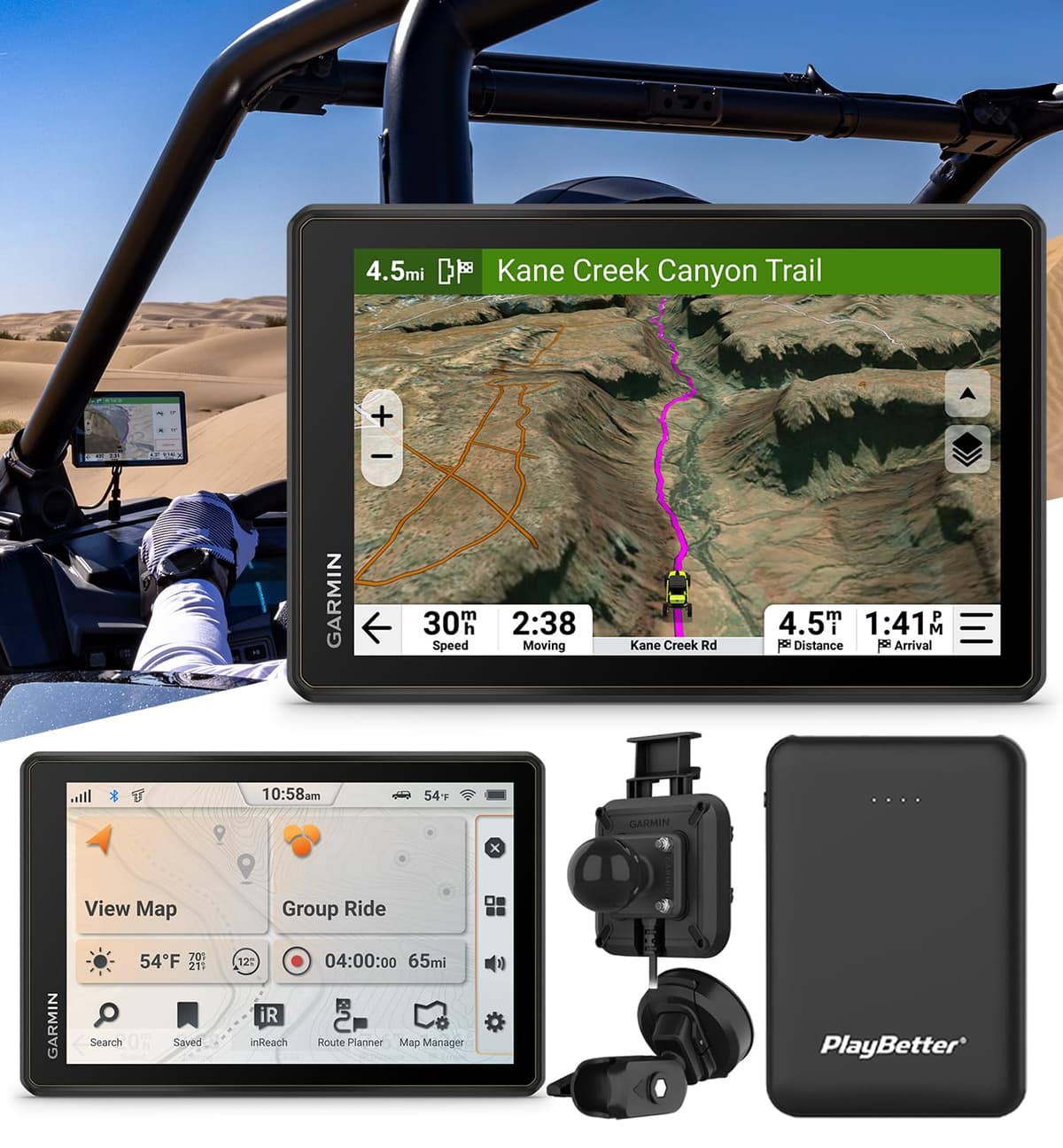 PlayBetter Garmin Tread 2 SxS Navigator 8" Bundle - Navegador todo terreno ultrabrillante con mapas topo y powerbank 5000mAh 010-03021-01 (GPS) Z05 (Charger)