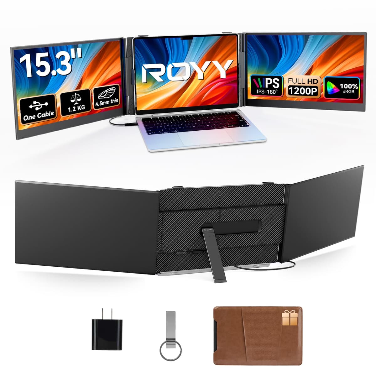 ROYY Extensor de Pantalla Portátil 15.3" Triple Monitor FHD IPS Plug&Play para 13-17" S8ULTRAMAX