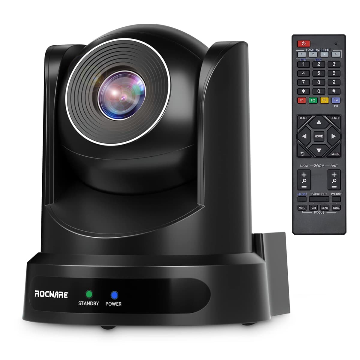Cámara para Sala de Conferencias ROCWARE RC20 PTZ con Control Remoto, Webcam con Zoom Óptico 10x, Zoom Digital 16x/Salida USB, Enfoque Automático/Corrección de Poca Luz y Balance de Blancos para Iglesia/Educación/Transmisión PTZ-20
