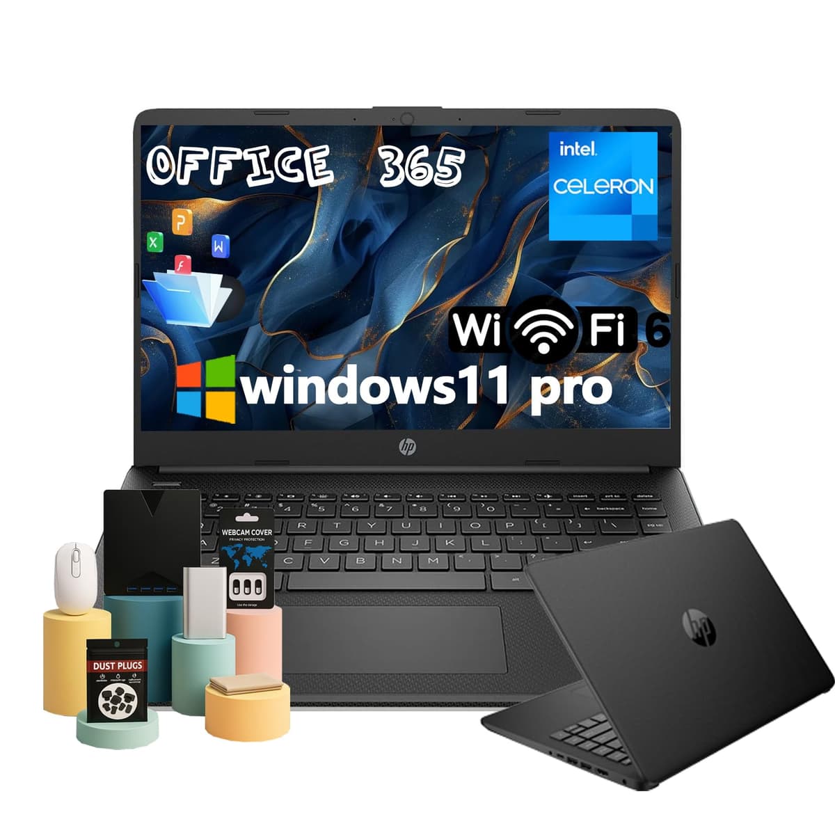 Laptop HP 14" HD (1366 x 768) Display, Intel Celeron N4120, Windows 11 Pro, Webcam, HDMI, WiFi, USB-A y USB-C, para Estudiantes y Negocios, 16GB Memoria, 128GB eMMC, Negro N-Series