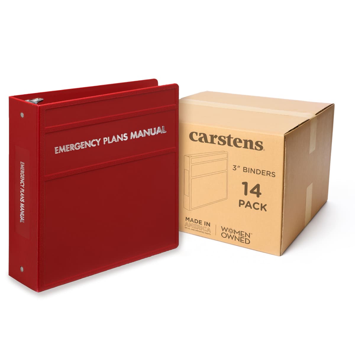 Carstens Binder Emergencias 3" Round Ring Lado Abierto - Brick Red, Caja x14 EP-3R