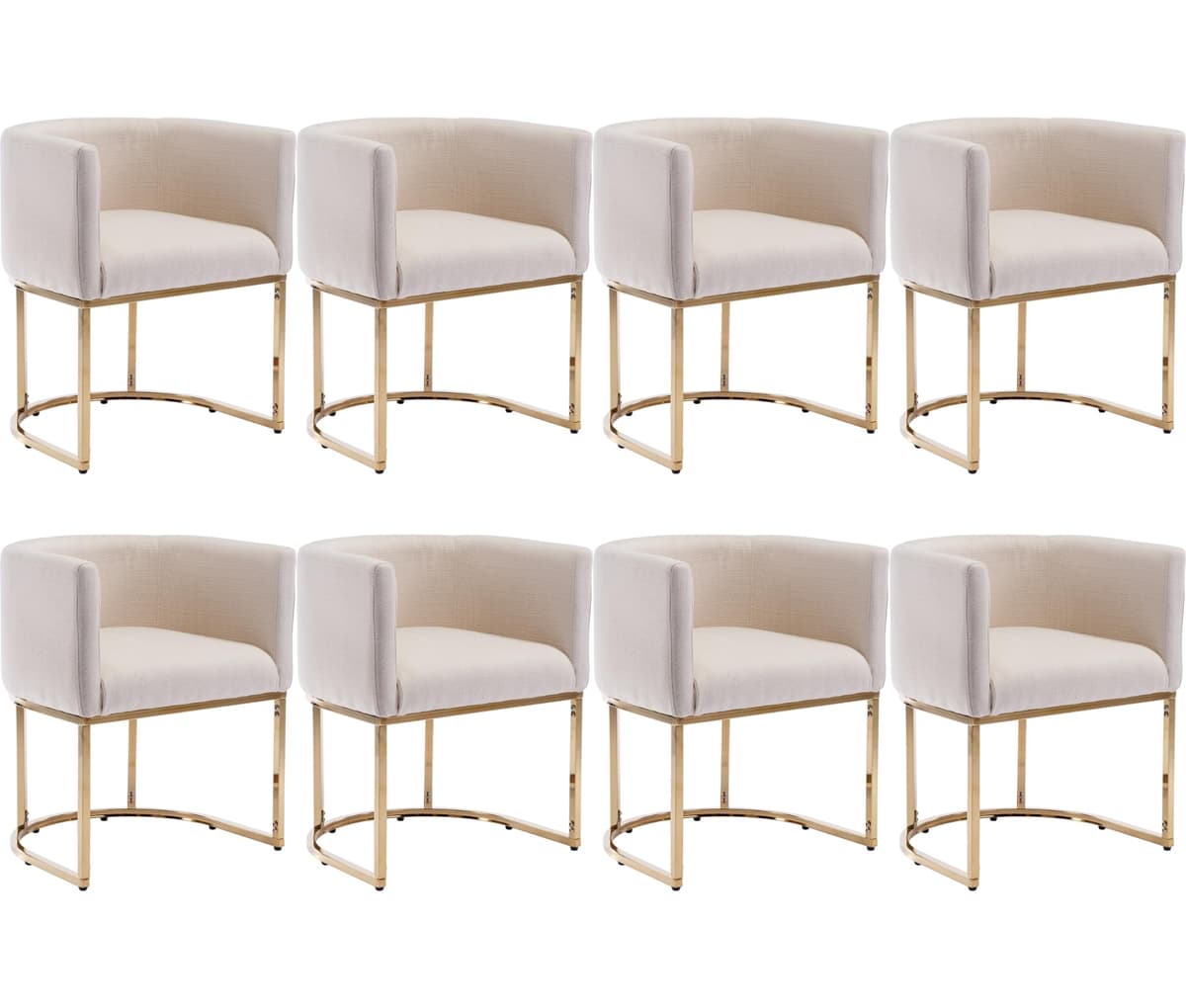 BESTANO Sillas de Comedor Lino Juego de 8 Sillas de Brazo Modernas con Estructura Dorada, Tapizadas 18.5" Ancho, Crema