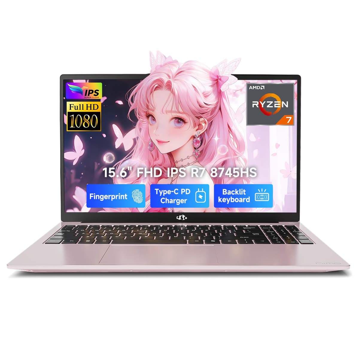 NIMO 15.6" IPS FHD Laptop para Gaming, AMD Ryzen 7 8745HS 32GB DDR5 RAM 1TB SSD (8C/16H, hasta 4.9GHz) Gráficos Radeon 780M Computadora de Negocios con USB-C 100W Teclado Retroiluminado, Lector de Huellas USB-C 4.0 ARN79