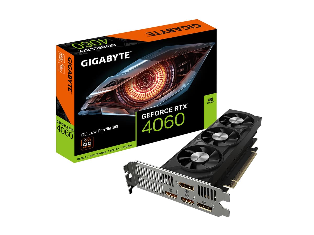 Gigabyte GeForce RTX 4060 OC Perfil Bajo 8GB Tarjeta Gráfica, 3 VENTILADORES WINDFORCE, 8GB GDDR6 128 bits, GV-N4060OC-8GL