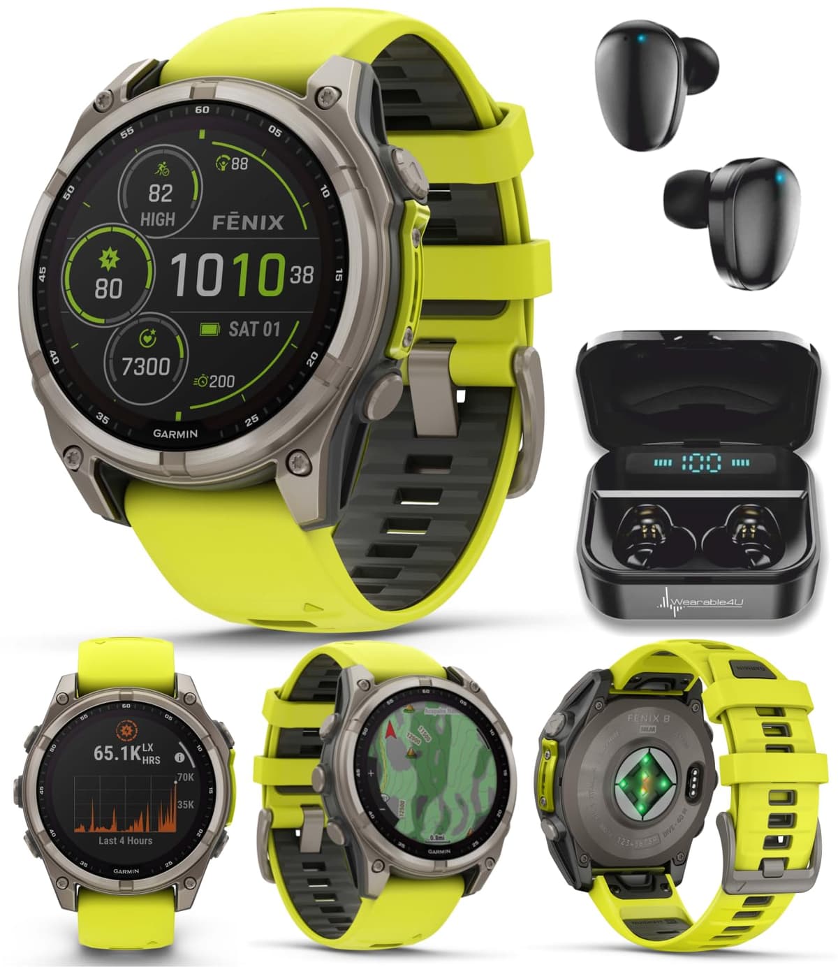 Wearable4U Garmin Fenix 8 47 mm Multisport GPS Smartwatch Solar Sapphire Titanium con Wearable4U Black Earbuds TWS X7