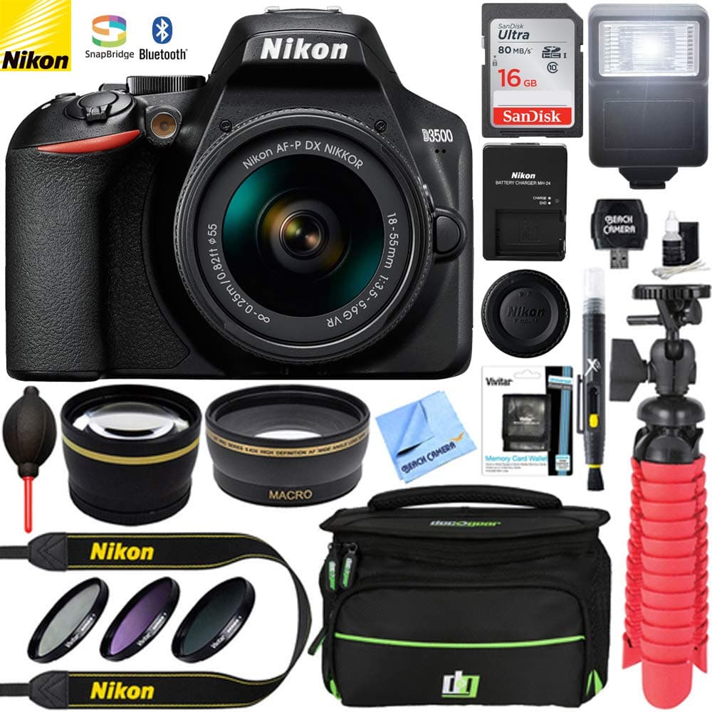 Nikon D3500 Cámara DSLR 24.2MP + Lente NIKKOR AF-P DX 18-55 mm VR Kit + Pack de Accesorios (Reacondicionado) CRTE2NKD35001588KRB