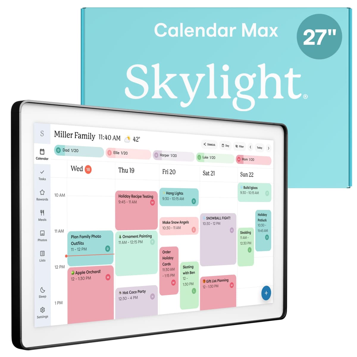 Skylight Calendar Max 27” - Calendario digital táctil para familia, montaje vertical u horizontal 272GAa