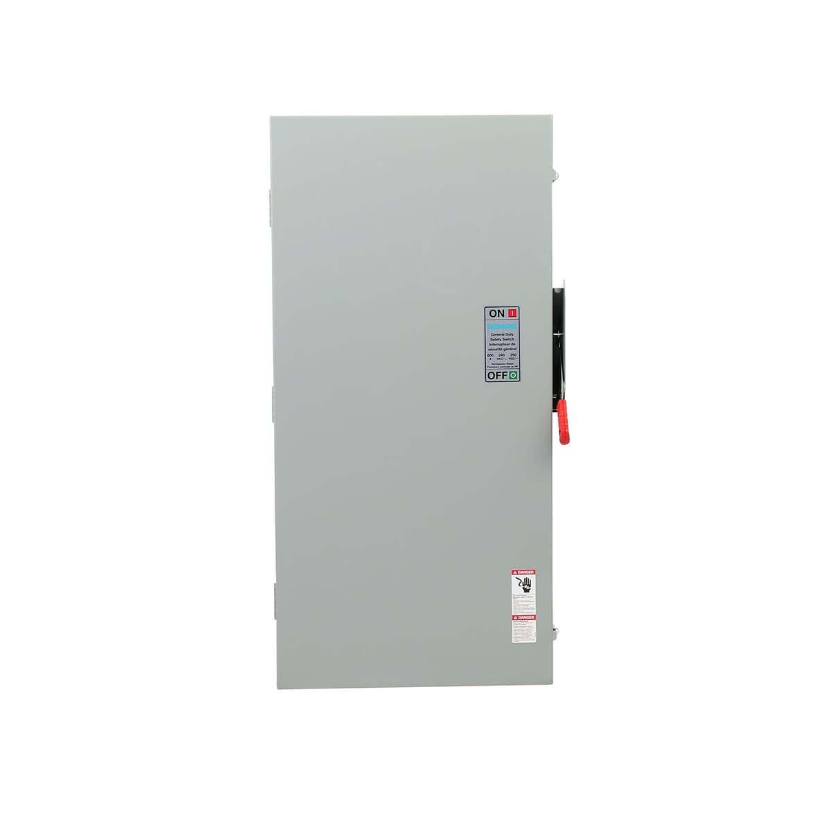 SIEMENS GF226NA Interruptor de palanca de uso general para interiores 2 polos 240V 600A, actuador de botón pulsador, operación manual, contacto de latón, negro