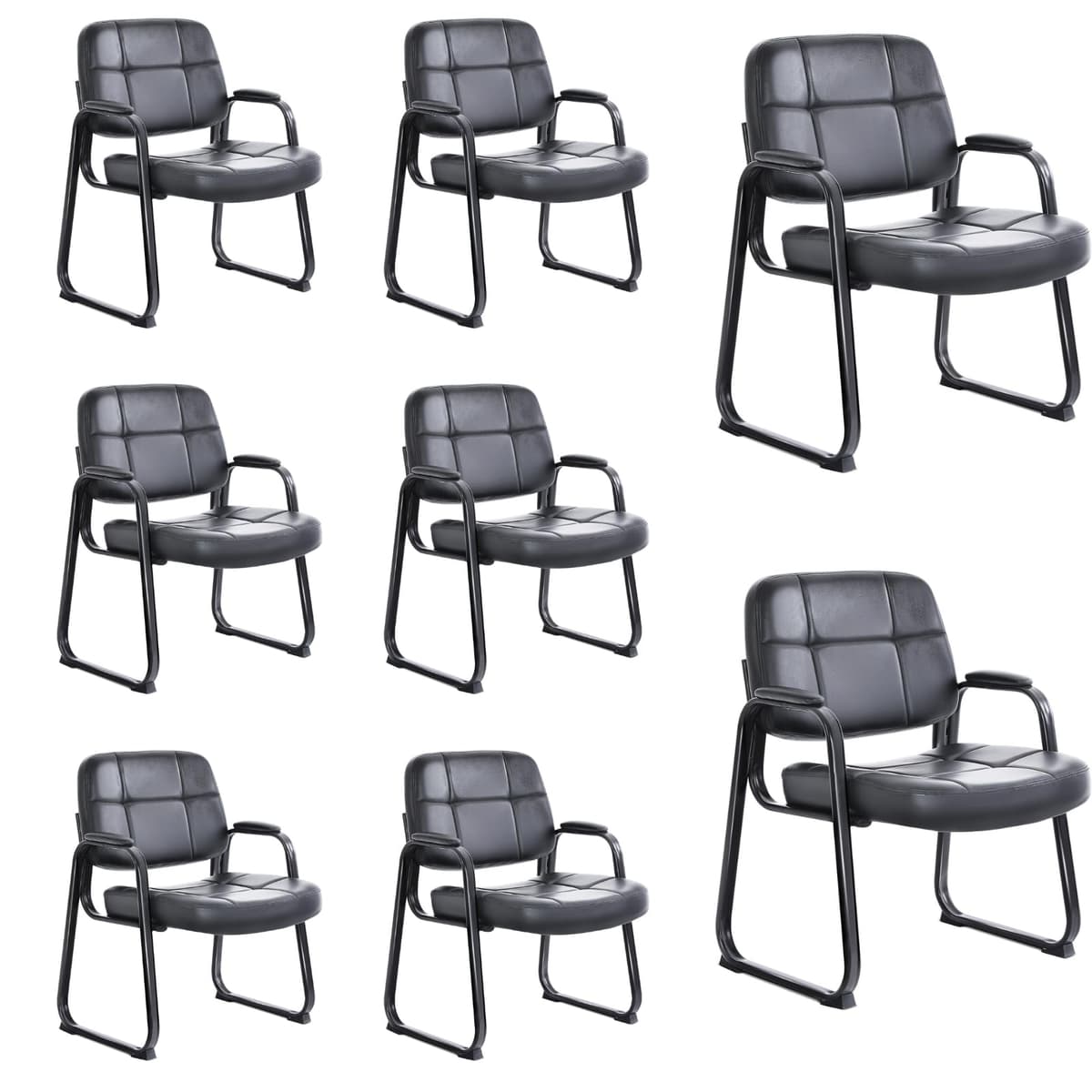 CLATINA Silla de Sala Espera Big & Tall con Brazos Acolchados y Base de Trineo, Negra (Paquete 8) EVITA(A)-B