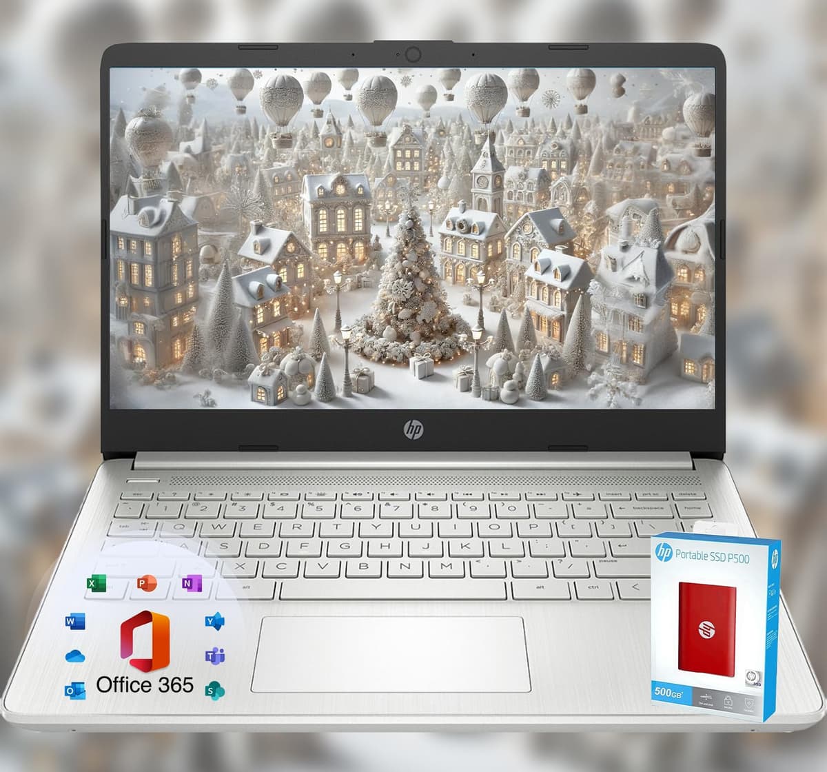HP 14 Portátil • Edición Limitada Regreso a Clases con Microsoft 365 • CPU Intel de 4 núcleos • 8GB RAM • 1.6TB Almacenamiento (128GB Integrados + SSD Portátil P500 512GB + 1TB OneDrive) • Plateado Natural • Windows 11 Slim