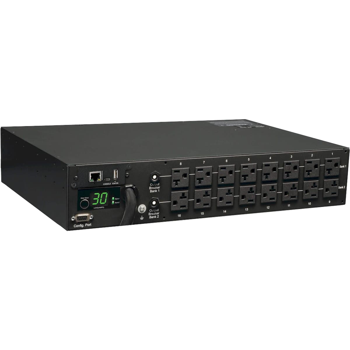 Tripp Lite PDU Monitoreada, 30A, 16 Salidas (5-15/20R), 120V, L5-30P, Cable de 10 ft., Energía en Rack 2U (PDUMNH30), Negro