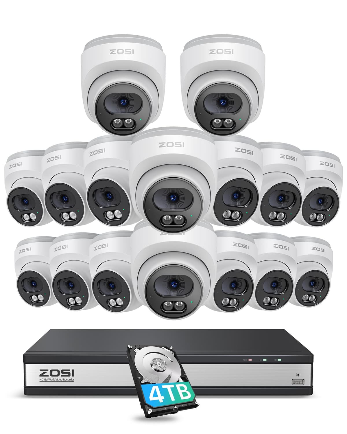 ZOSI C220 Sistema de cámaras PoE 16CH 4K NVR con 16 cámaras 4MP, detección humana y disco de 4TB 168K4-2204W16-US