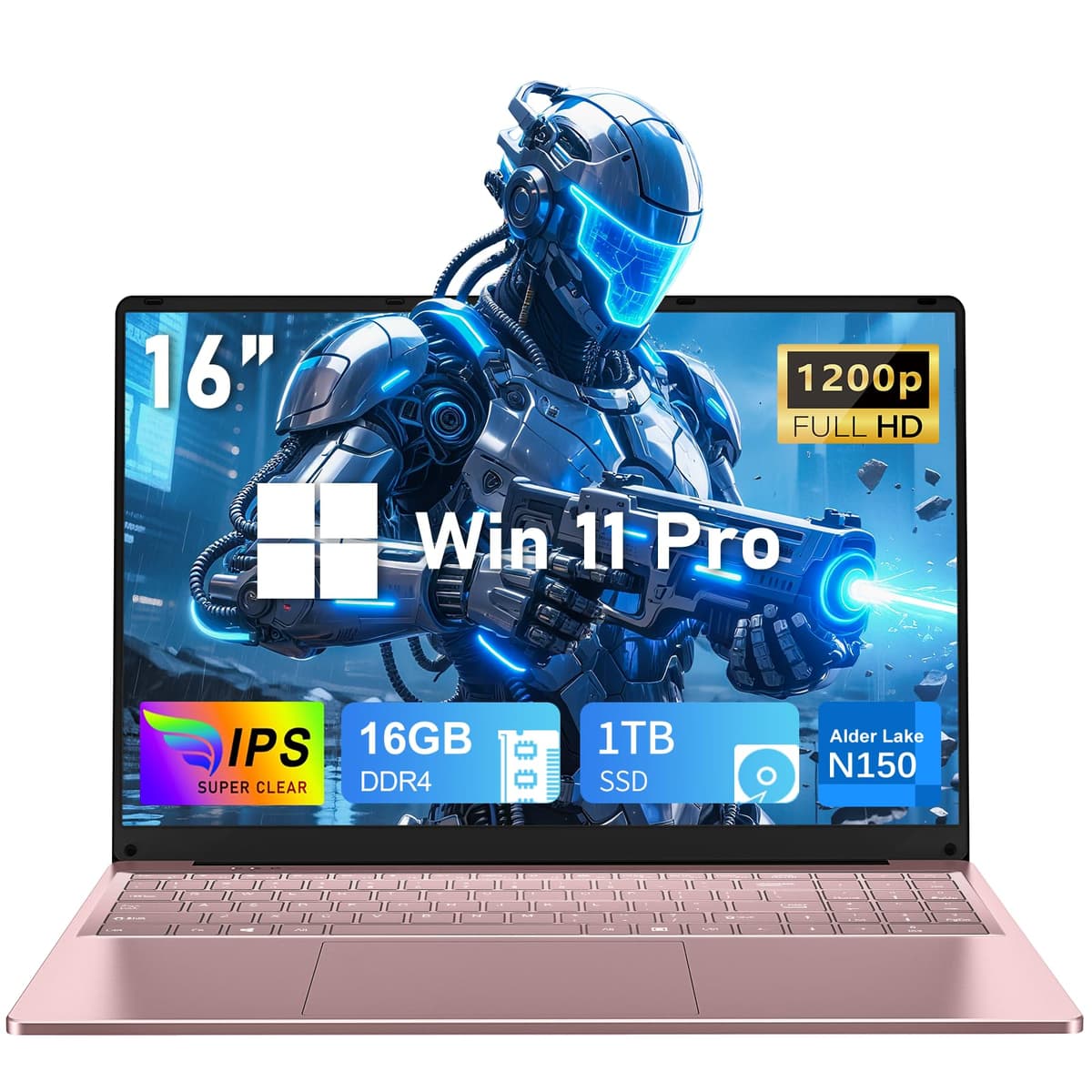 CHIFUYOU Laptop para Juegos, 2026, 16 pulgadas, Office 365, Procesador N150 (4C/4T, hasta 3.6 GHz), 16 GB RAM, 1 TB SSD, WiFi 5, BT4.2, 16" FHD 1920x1200 (16:10), Teclado Retroiluminado, Rosa Dorado NY-08