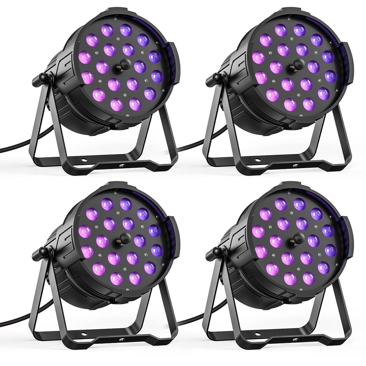 HOLDLAMP LED Zoom Par Light 18x18W RGBWA+UV 6-en-1, DMX, Uplight profesional, 4 pack