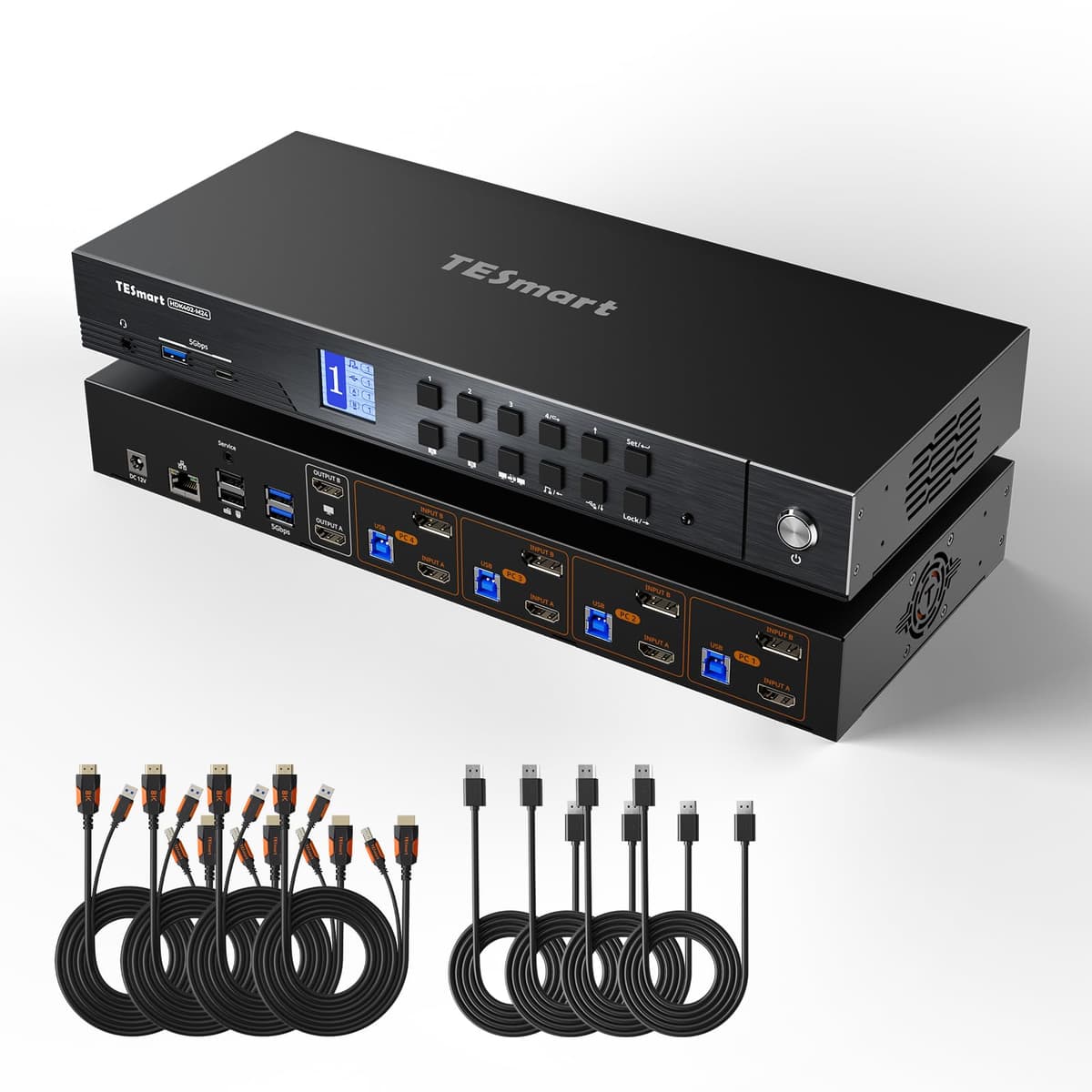 TESmart KVM 4 PCs - Switch HDMI 2.1 + DisplayPort 1.4 para 2 monitores, 4K@144Hz/8K@60Hz, con Ethernet y USB HDK402-M24-USBK