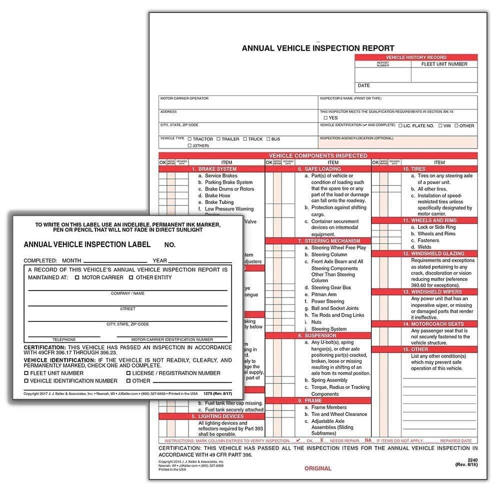 J. J. Keller Formulario de Inspección Anual de Vehículos 100-Pack con Etiqueta Adhesiva de Carbón y Vinilo, 2-Ply / 3-Ply, Paquete Retráctil, Cumple DOT 471