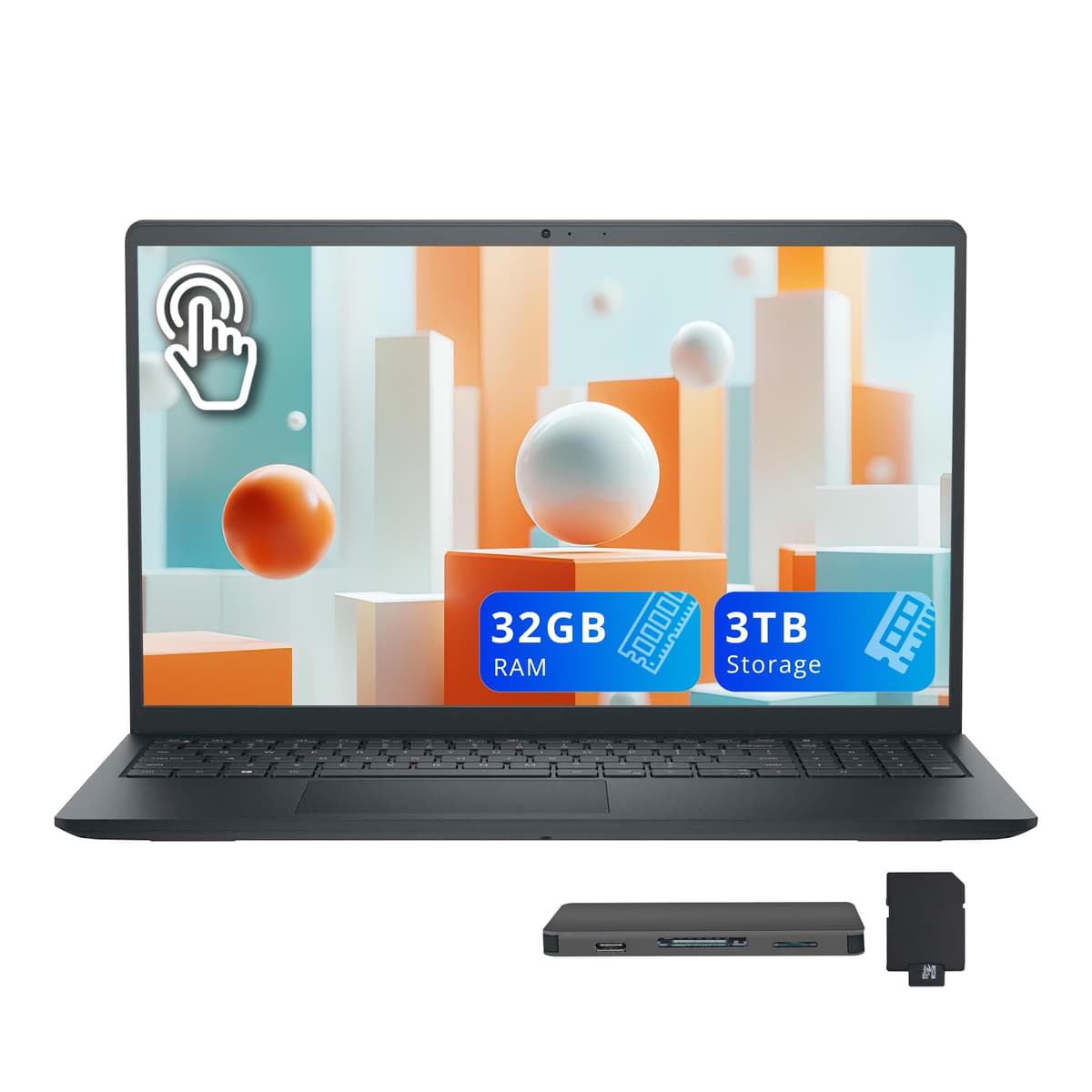 Notebook Dell 15.6" FHD táctil, Intel Core i5-1334U, 32 GB RAM, 3 TB almacenamiento (2 TB SSD + 1 TB estación docking), Intel UHD Graphics, teclado numérico, cámara HD 720p, Wi-Fi 6, Windows 11, negro