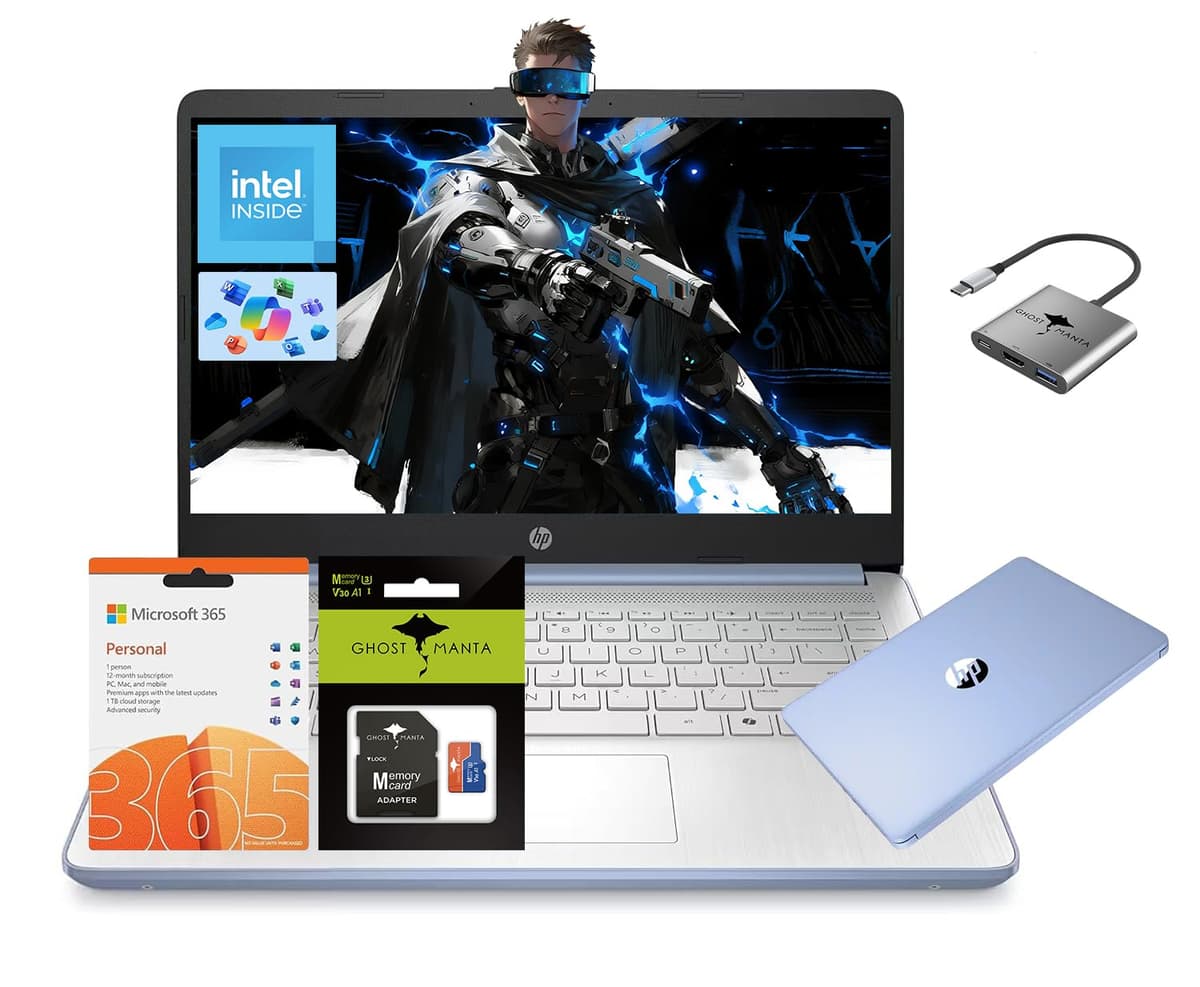 HP Notebook 14", Quad-Core (Mejor que i3), 16 GB RAM, 256 GB Almacenamiento (128 GB UFS + 128 GB tarjeta SD), Wi-Fi 6, Windows 11, para Negocios y Estudiantes con Office 365 1 Año y Accesorios con GM