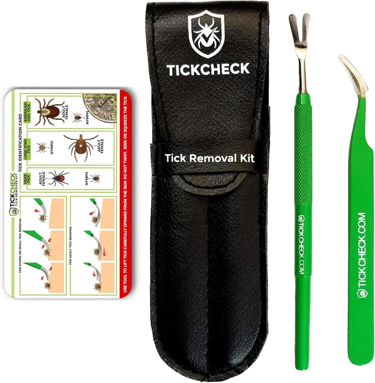TickCheck Kit Premium para Remoción de Garrapatas - Removedor de Acero Inoxidable + Pinzas, Estuche de Cuero y Tarjeta de Identificación de Garrapatas TICKCHECK-REMOVER-KIT-PARENT