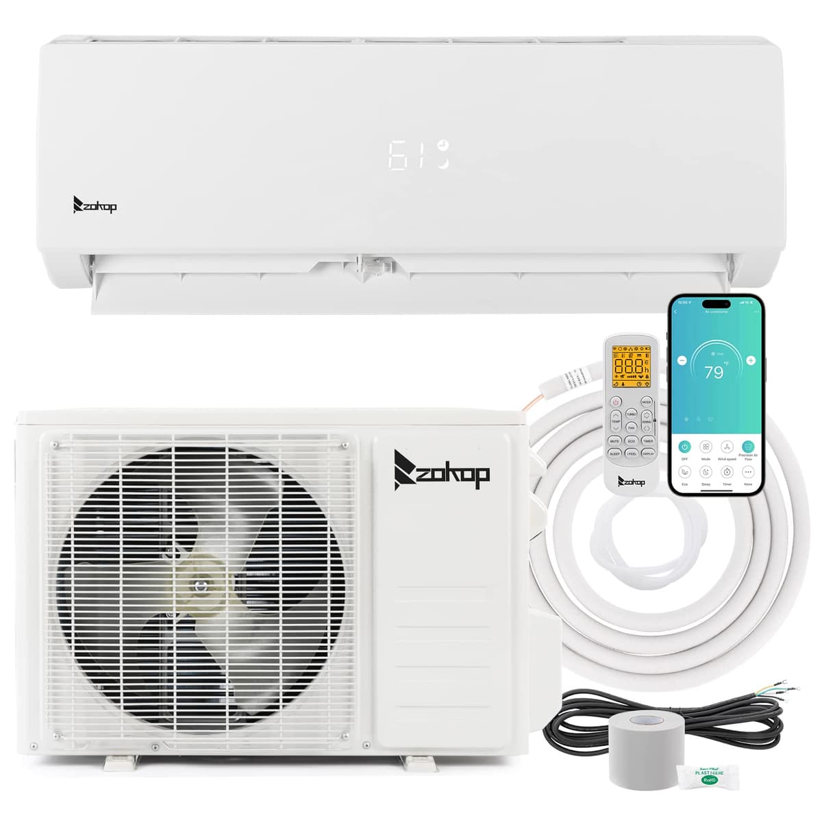Winado 12,000 BTU Mini Split Aire Acondicionado Inverter, 19 SEER 115V Ahorro de Energía Split-System AC con Condensador Pre-Cargado, Bomba de Calor, Control Remoto WIFI, Kit de Instalación, Enfría Hasta 750 Sq. Ft. WND-Air Conditioner-312+313