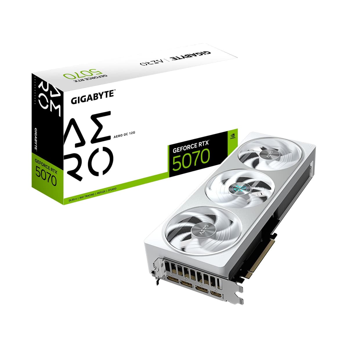 GIGABYTE GeForce RTX 5070 AERO OC 12G Tarjeta de Video, 12GB GDDR7 192 bits, PCIe 5.0, Sistema de Refrigeración WINDFORCE, GV-N5070AERO OC-12GD, Compatible con Desktop