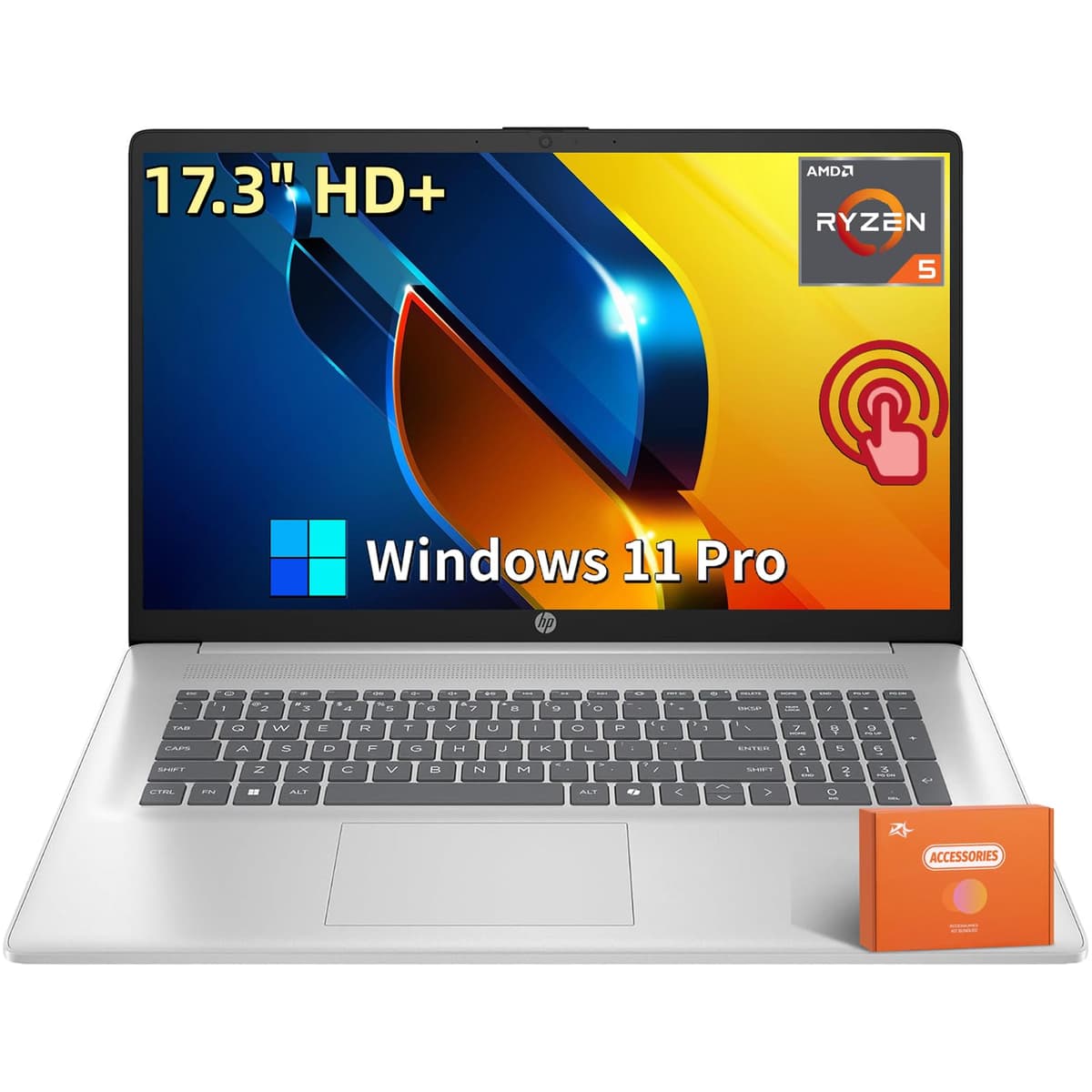 HP Laptop táctil de 17 pulgadas para negocios, AMD Ryzen 5 7430U, pantalla antirreflejo HD+ de 17.3", 32 GB RAM, SSD de 1 TB, gráficos AMD Radeon, Copilot AI, Wi-Fi 6, carga rápida, Windows 11 Pro, con accesorios