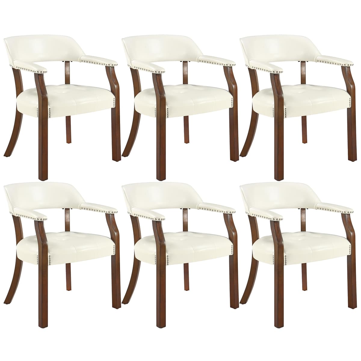 LEEMTORIG Set de 6 Sillas de Comedor en PU Marfil con Patas Cherry Walnut LEENX173C06