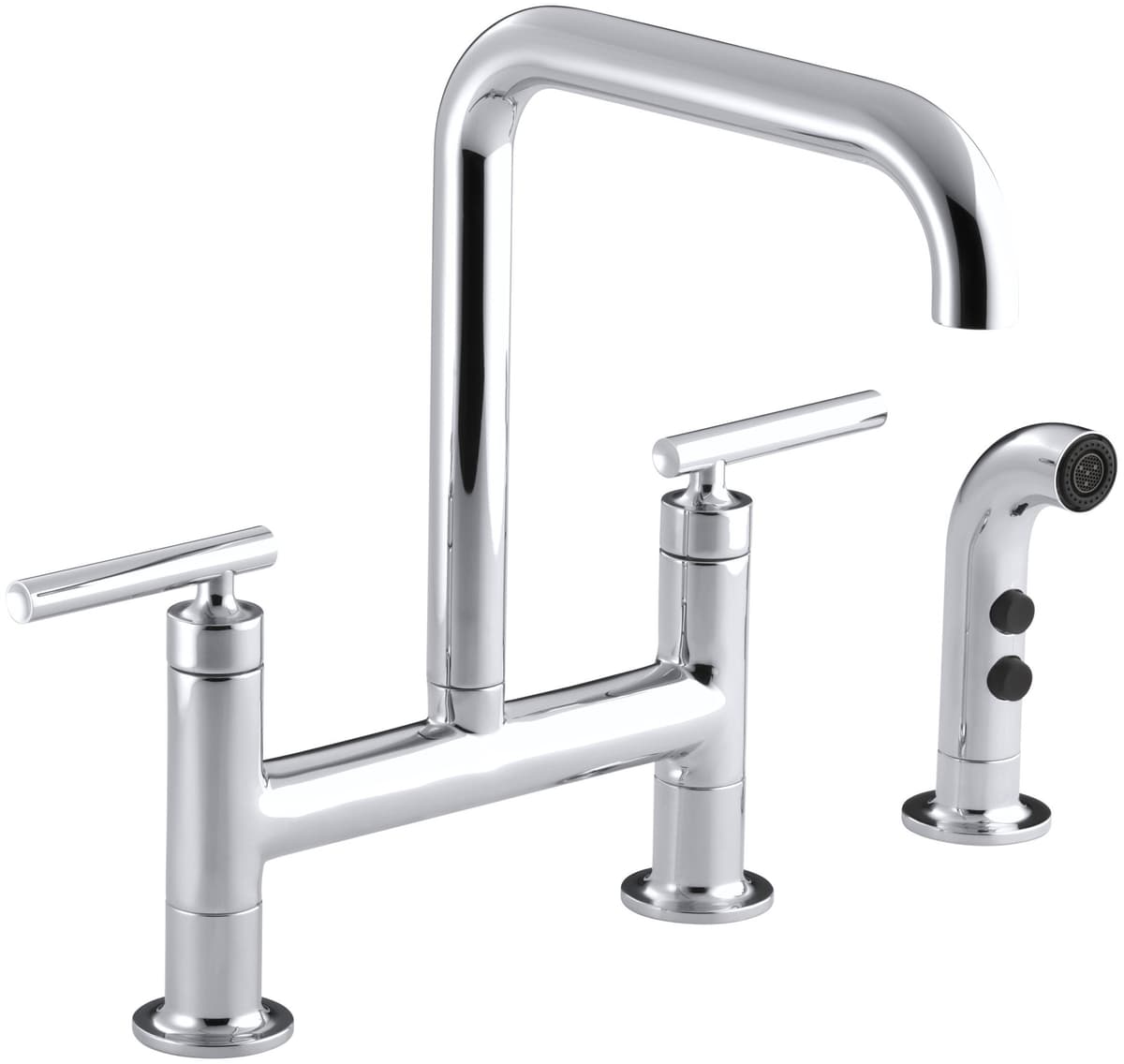 KOHLER Purist Grifo puente para mesa con spray lateral, diseño Purist, rotación 360° K-7548-4-CP