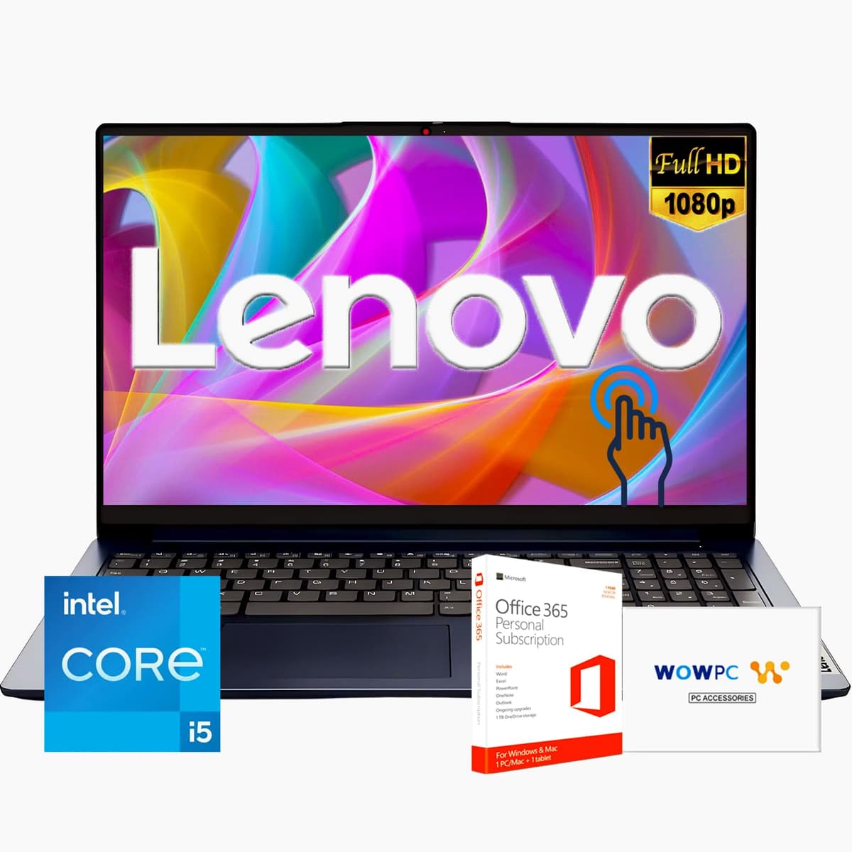 Lenovo último portátil táctil de 15.6'' FHD con Microsoft Office para web, potente procesador Intel Core i5 de 13.ª generación (supera al i7 de 12.ª), 16GB RAM, SSD de 628GB (500GB externo), Windows 11, larga duración de batería 1i