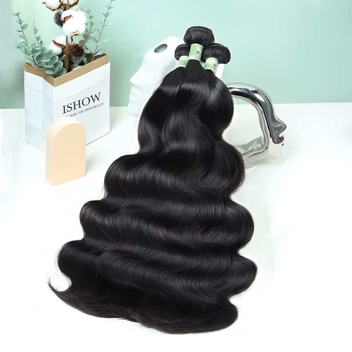 ISHOW Raw Human Hair Bundles 3 paquetes Body Wave 22/24/26 pulgadas Color 1B
