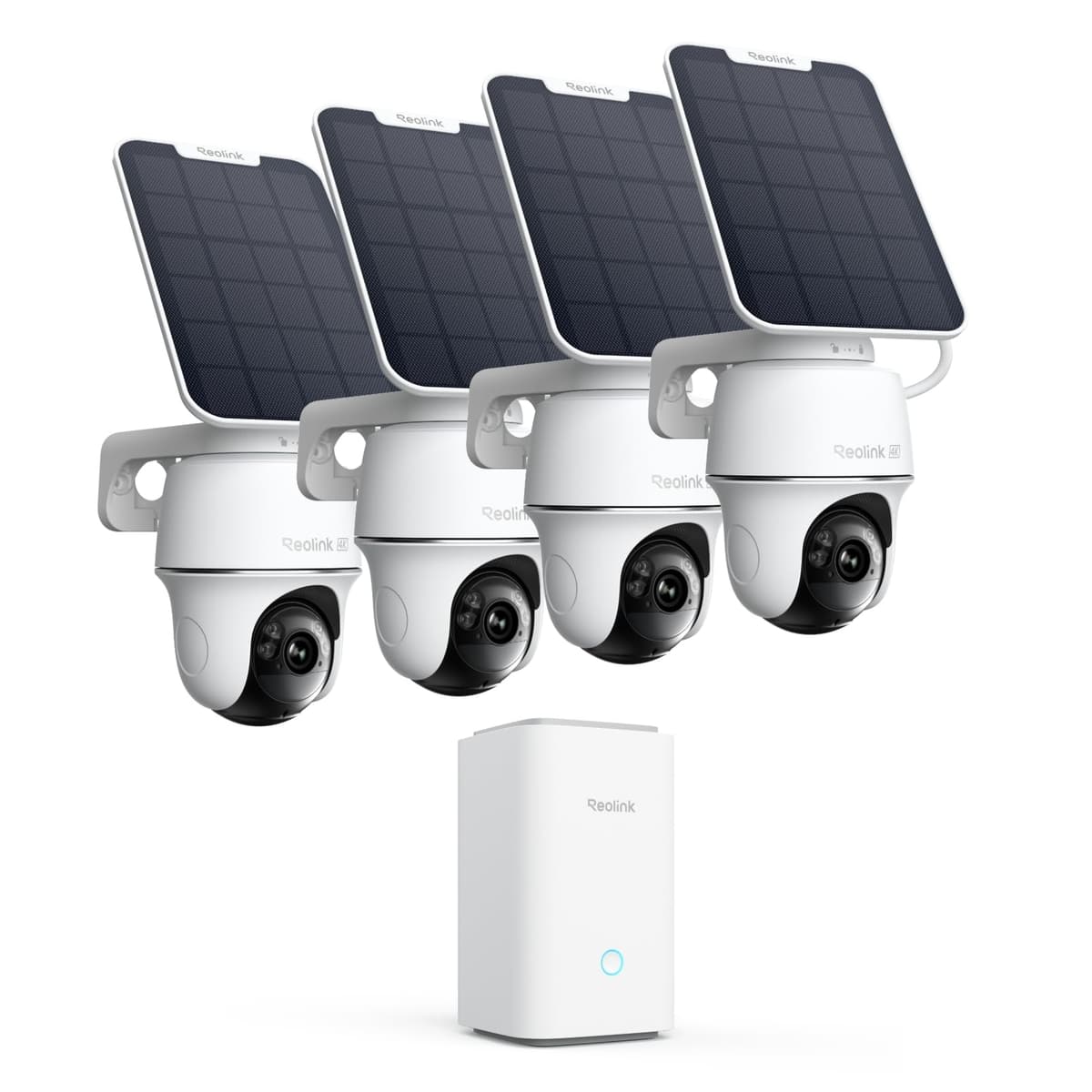 REOLINK Cámara de Seguridad Solar 4K para Exterior, Sistema de Cámaras con Almacenamiento Local Encriptado, Giro 360° Pan Tilt, Detección Inteligente, Sin Cuota Mensual, Home Hub con 4X PT Ultra + Panel Solar Home Hub with 4x Argus PT Ultra+SP