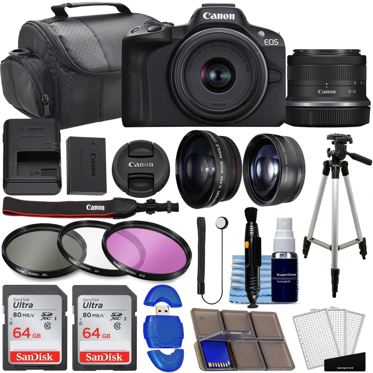 Canon EOS R50 Mirrorless + RF-S 18-45mm + Kit 39 piezas con 128GB - (Renewed) 5811C012-K3-cr
