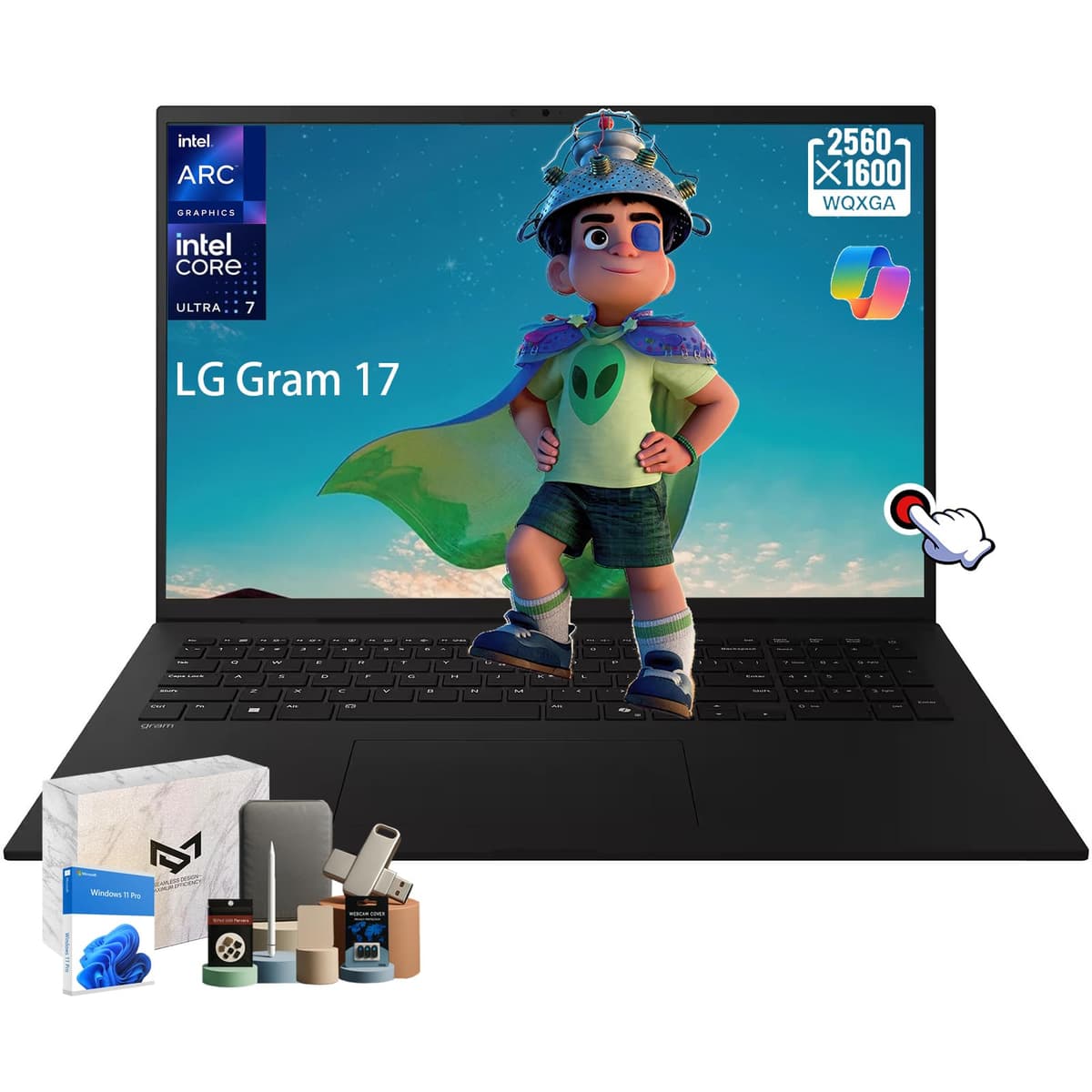 LG Gram 17 táctil 2025 - Pantalla táctil 17" 2.5K, Intel Ultra 9 288V, Intel Arc, Wi-Fi 7, teclado retroiluminado, Copilot+ PC, liviano, batería de larga duración, Windows 11 Pro, 32 GB RAM, SSD 2 TB, accesorios 17Z90TL-H.AUB8U3