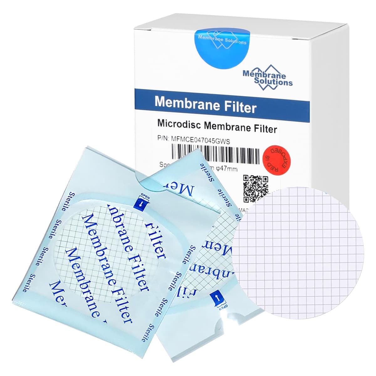 Membrane Solutions MCE Filtro membrana gridded MCE 47 mm, poro 0.45 µm, esteril individual, pack 2000 MFMCE047045GWS-2000P