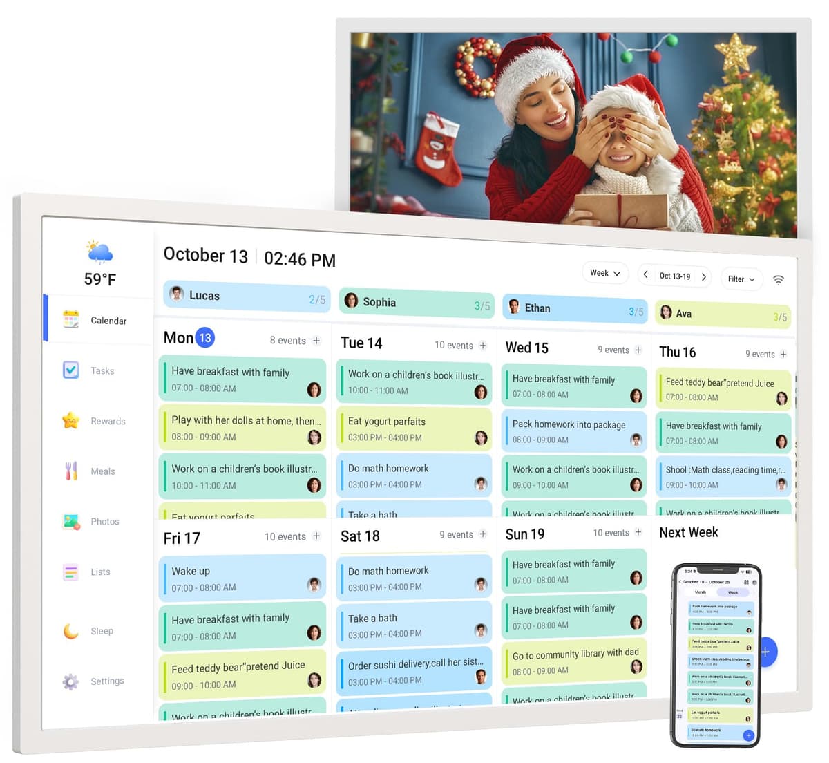 FULLJA Marco digital calendario de 32" para pared-planificador - Pantalla táctil interactiva 1080P, calendario electrónico, recompensas por estrellas, sincroniza Google iCloud Outlook Calendar, montable en pared y escritorio, regalo para mamá RIV001
