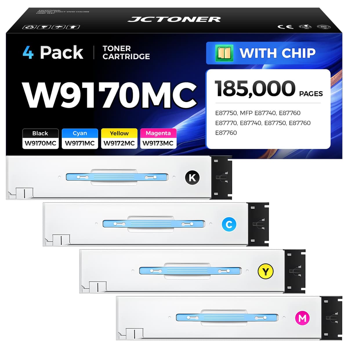 JCTONER Set 4 Cartuchos de Tóner Compatibles W9170MC W9171MC W9172MC W9173MC con Chip W9170MC 4-Pack