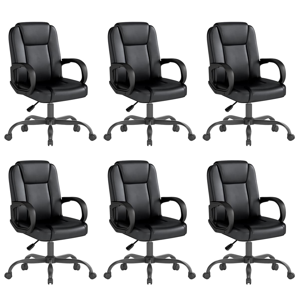 Silla ejecutiva Keratee para oficina, silla de escritorio de cuero con reposabrazos, respaldo medio giratorio y ajustable ergonómico para oficina en casa, 6 unidades, negro 9018BK-6PC