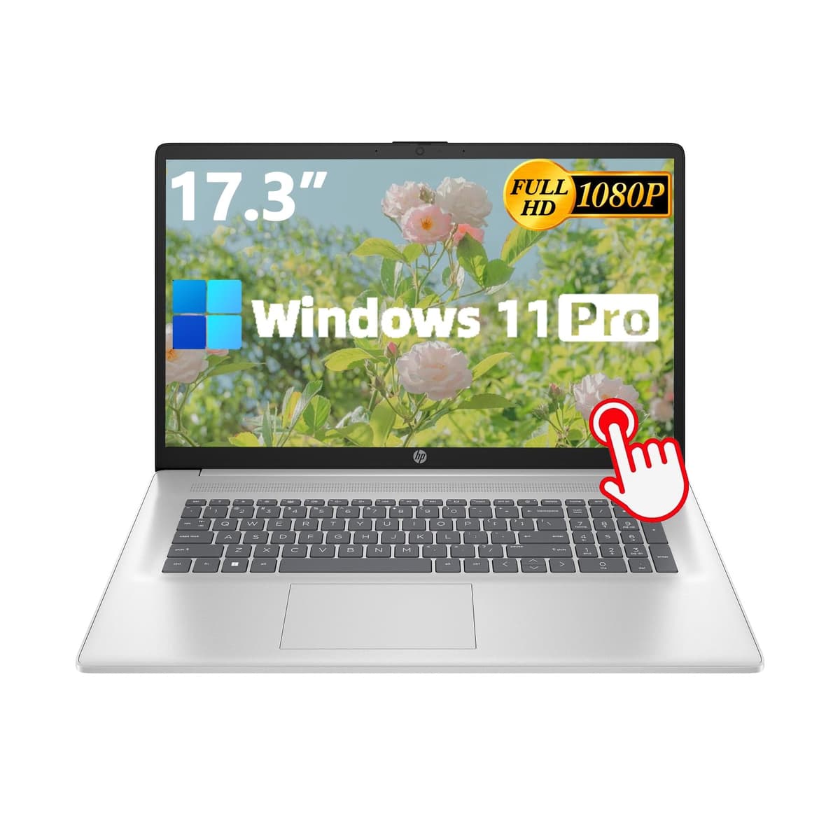 HP Laptop insignia táctil de 17,3" - 17,3" HD • Antirreflejo • AMD Ryzen 5 7530U (hasta 4.5 GHz) • Windows 11 Pro • WiFi 6 • para Empresas y Estudiantes • con Accesorio • Plateado (16 GB RAM, 1 TB SSD) HP 17 inch Laptop