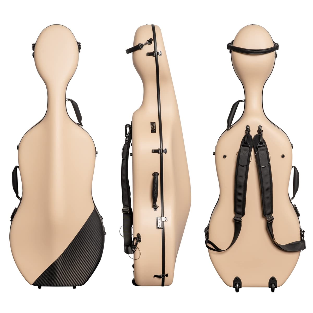 M MI & VI MI&VI CC-9001 Estuche de Cello Funda 4/4 Fibra de Carbono (Milk Tea) con Ruedas