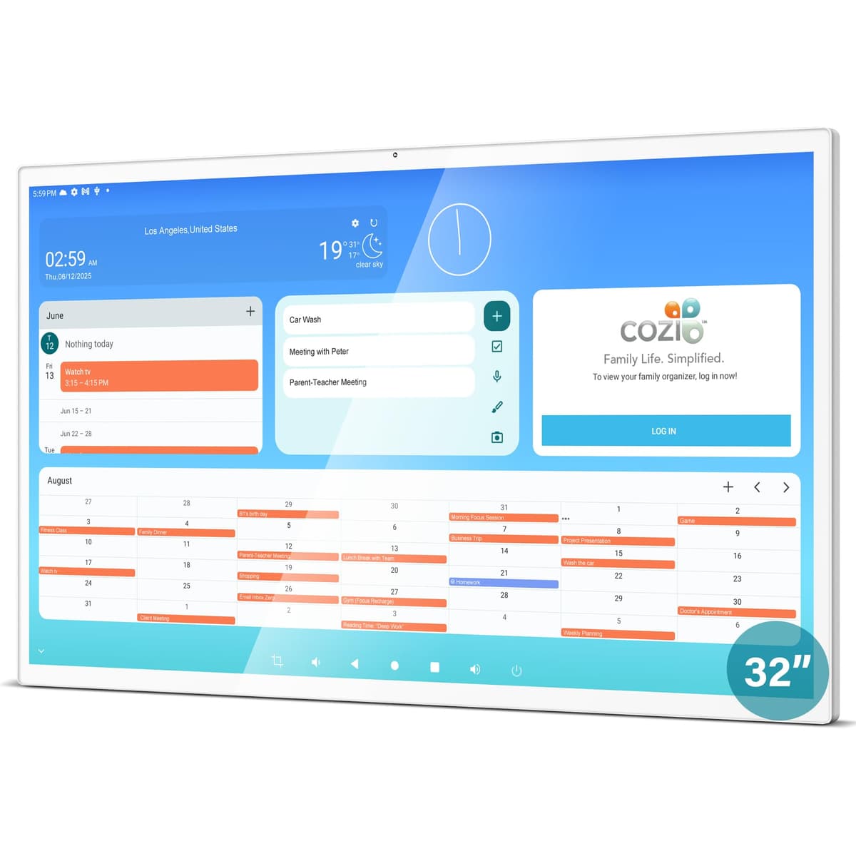 Fiteye Calendario digital táctil 32" con Android 13, Google Calendar y funciones de planificación familiar - blanco RIV001