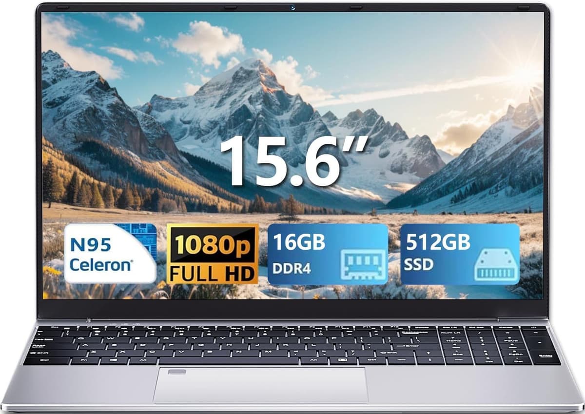 KeeUiU Laptop de 15.6 pulgadas, Laptop para juegos con procesador N95 (hasta 3.4 GHz) pantalla FHD IPS 1920x1080, computadora portátil 16GB DDR4 512GB SSD, apertura de 180° desbloqueo por huella, teclado retroiluminado, WiFi para negocios y estudiantes YEPBOOK-2