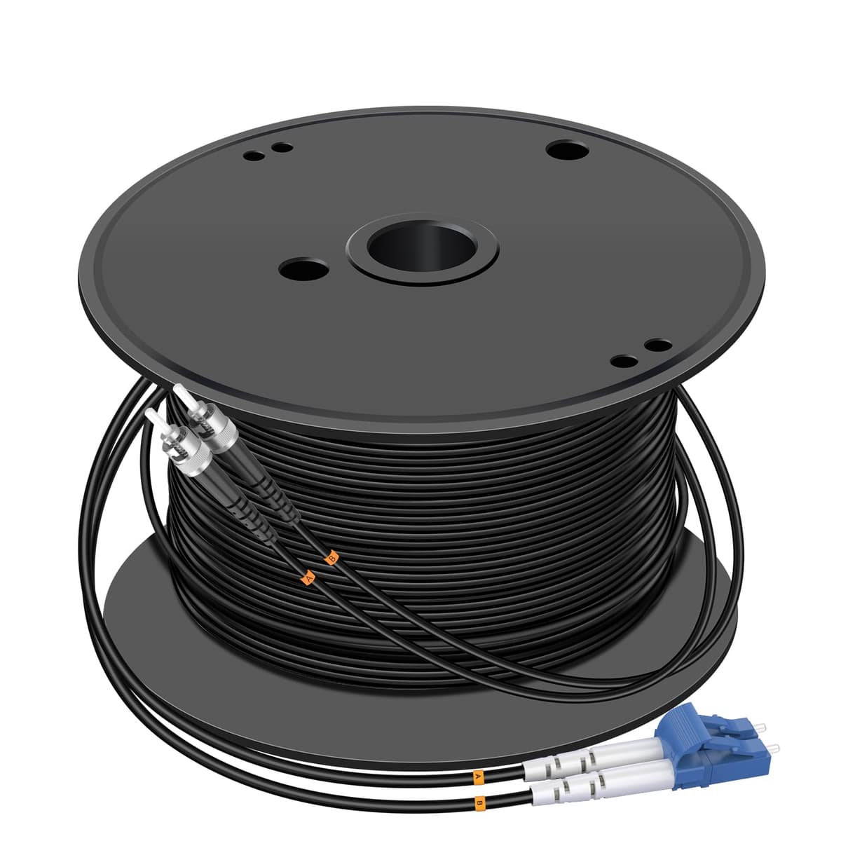 Jeirdus Cable Óptico Monomodo Armado Duplex 9/125 SM LC a ST para Exterior 600 metros (1968 pies) Cordón de Parcheo Optical FBM-OALCSTSD600