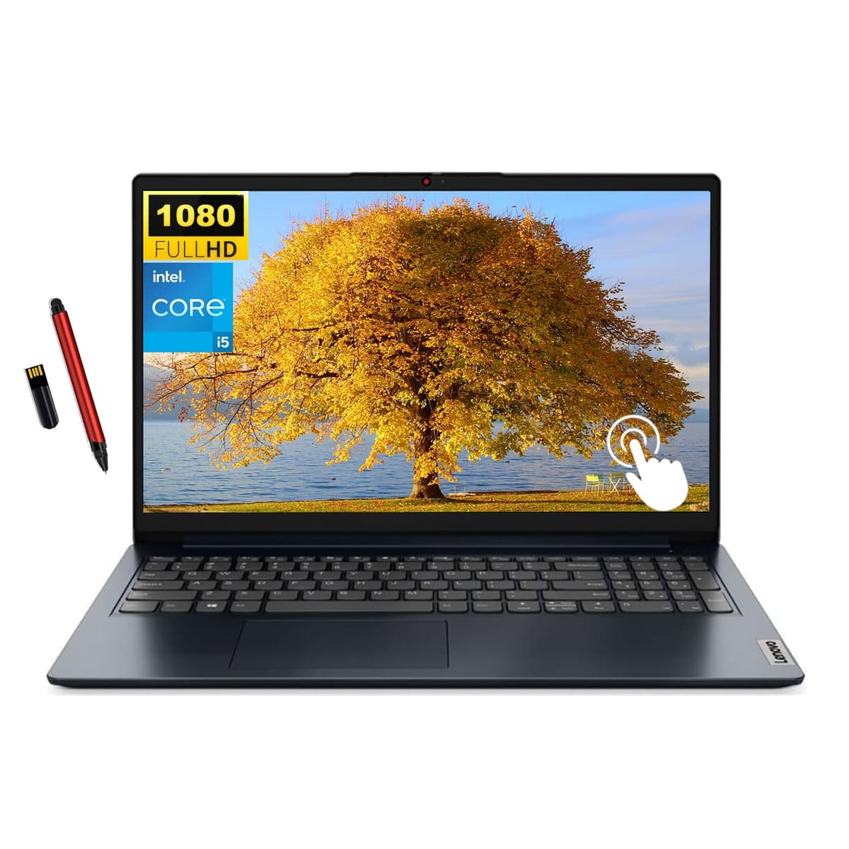 Lenovo Ideapad, laptop táctil FHD de 15.6", procesador Intel Core i5-1335U de 13ª generación (10 núcleos), 12GB RAM, 512GB SSD, gráficos Intel Iris Xe, Wi-Fi 6, Windows 11 Home, azul abismo, memoria USB EAT de 16GB
