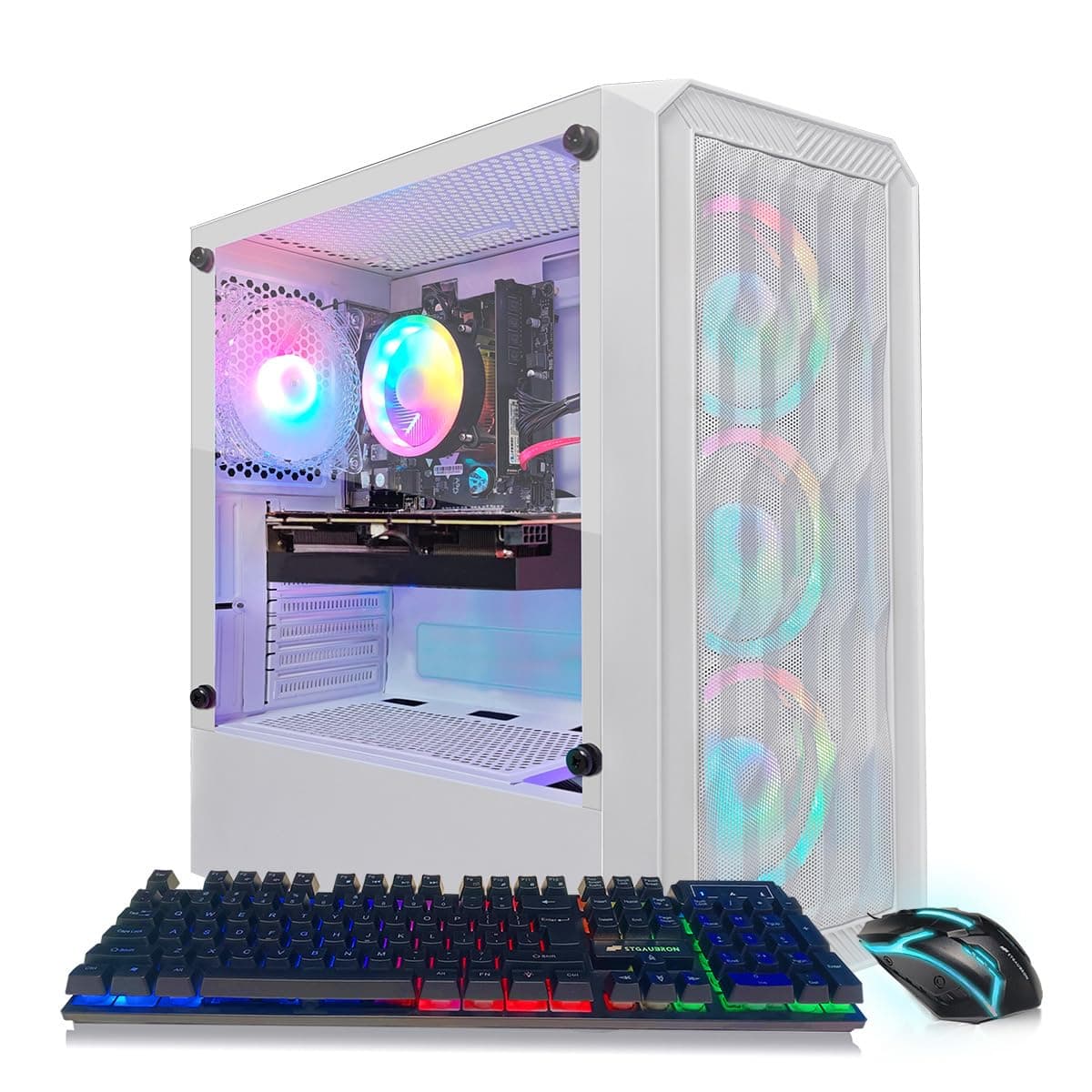 PC de Escritorio Gaming STGAubron, Intel Core i5-9400F hasta 4.1 GHz, Radeon RX 590 8GB, 16GB DDR4, SSD 1TB, Wi-Fi 6, BT 5.2, 4 ventiladores RGB, Windows 11 Home ABR1324