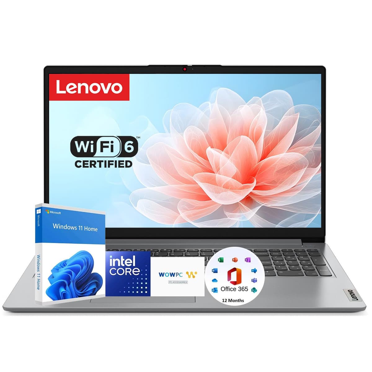 Lenovo Ideapad 15.6" Laptop con Microsoft 365 | CPU Intel de doble núcleo | 2.5 TB de almacenamiento (1 TB OneDrive + 1 TB SSD + 512 GB externo) | 12 GB RAM | Wi-Fi 6 | Batería 10 h | Windows 11 | Paquete WOWPC 3 en 1