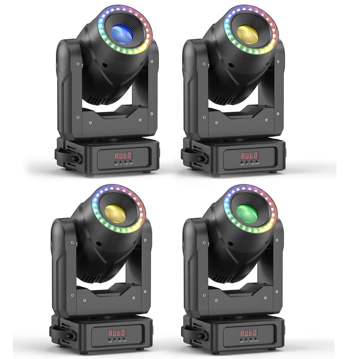 Wiwreenm Moving Head LED 150W con Halo Strip, 7 Colores, 7 Gobos y Prisms - Paquete de 4 ZQ02360